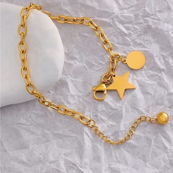 new Unique 18k Gold Plated Chain Star Celestial Layering Bracelet - Picture 9 of 12